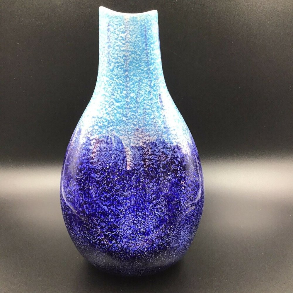 Italian Mid-Century Modern Blue Purple Glazed Art Pottery Ceramic Vase Numbered